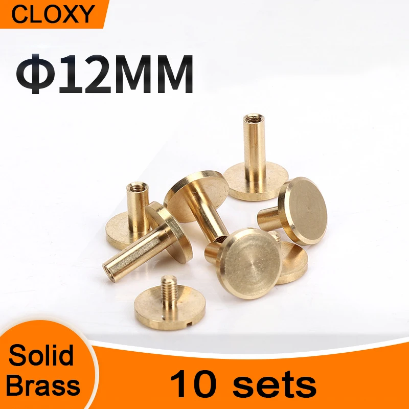 10 Sets Solid Brass Chicago Screws Belt Screws 12mm Head Male-female Binding Set Screws Rivets Fasteners Hardware Accessories