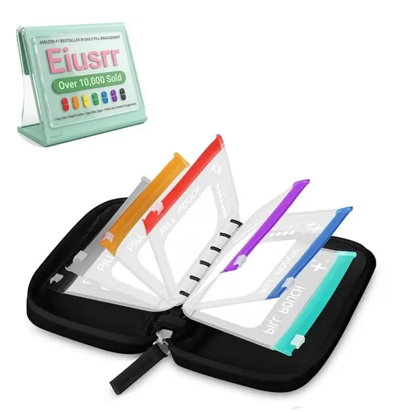 

A27U Upgraded Zipper Case For 14-Day Waterproof Pill Pouch Set-Daily Organizer Included For Medication Storage