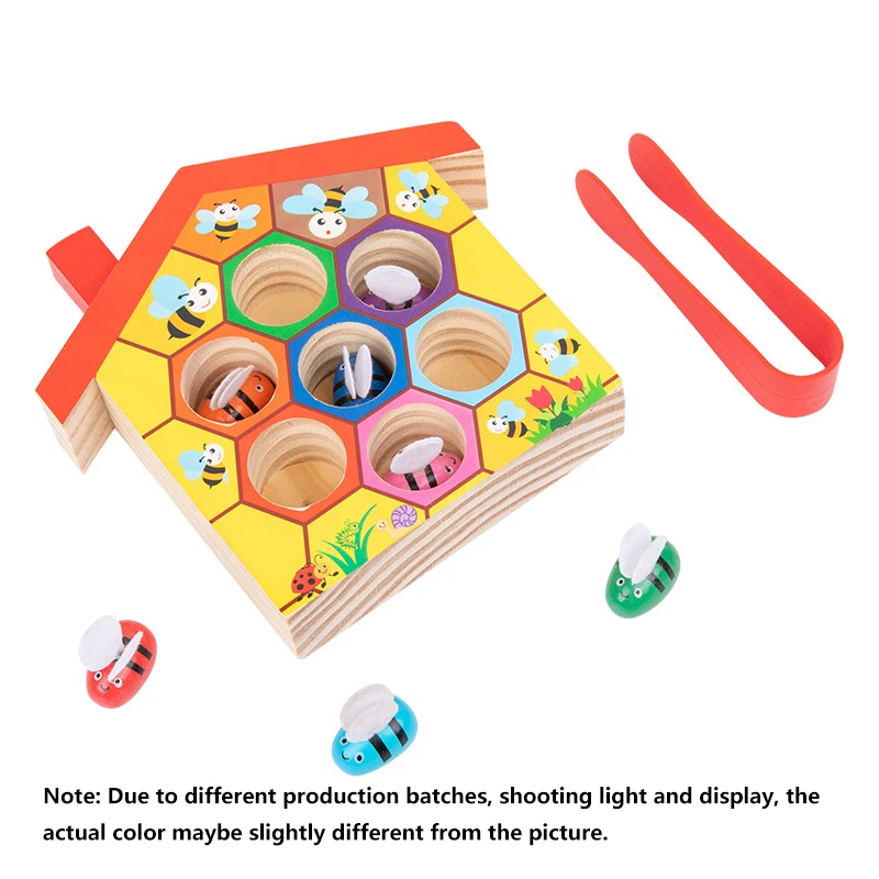 Houten bijenhuis en klem bijenkorf matchingspel |   Montessori kleurensorteerpuzzel, fijne motoriek Vroeg educatief speelgoedcadeau