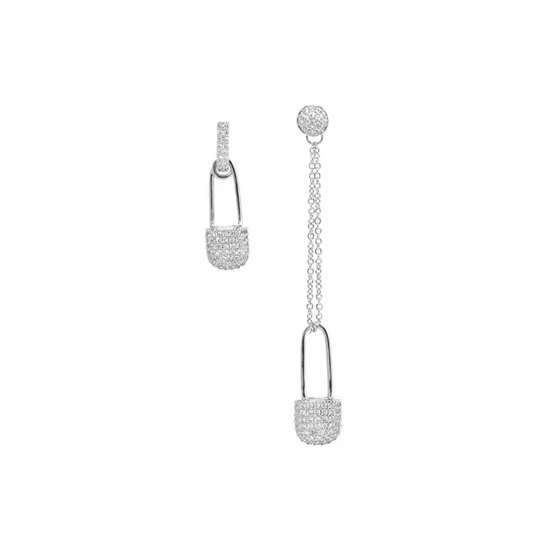 925 Sterling Silver Pin Shaped Stud Earring Fashionable Exquisite Design Asymmetrical Zirconia Gift for Girl Accessory for Women