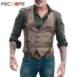 Chaleco Retro de imitación de cuero para hombre, chaquetas informales de un solo pecho, trajes de negocios, traje ajustado