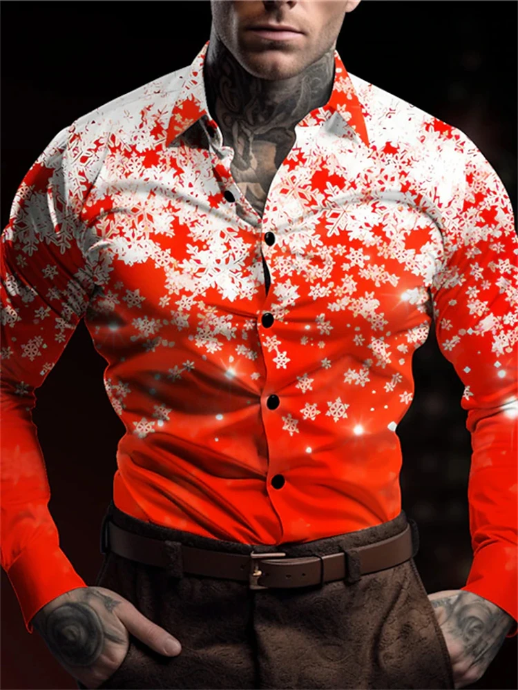 

Men's Christmas Shirt Long Sleeve Father Christmas Printing 3D Shirts Men Fashion Casual Holiday Party X'mas Party Tops Clothing