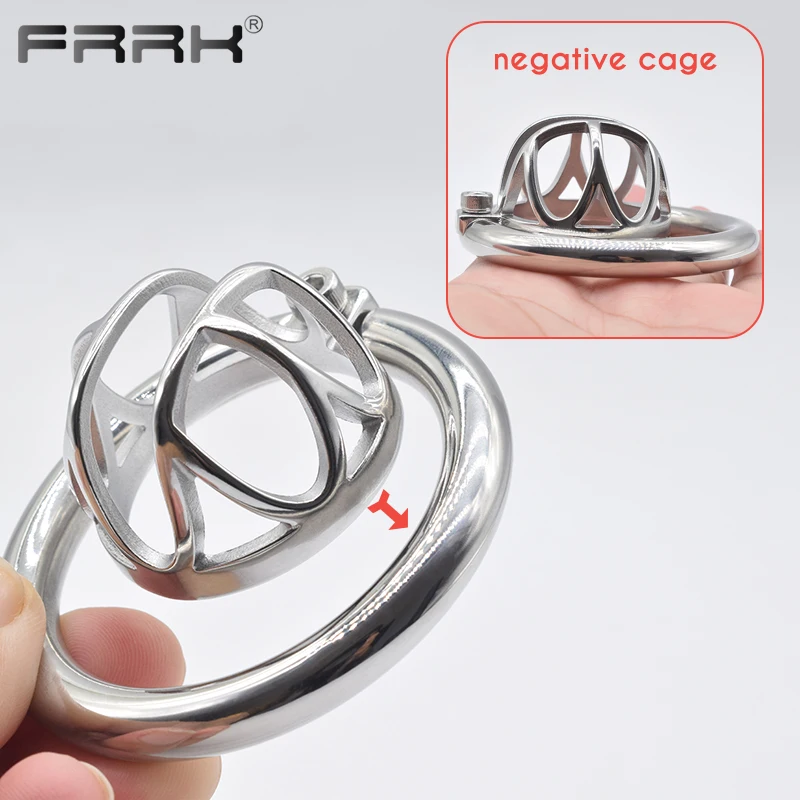 FRRK Small Male Chastity Cage for Men Stainless Steel Cock Lock Penis Rings BDSM Sex Toys Adults Games Products 성임용품 남성