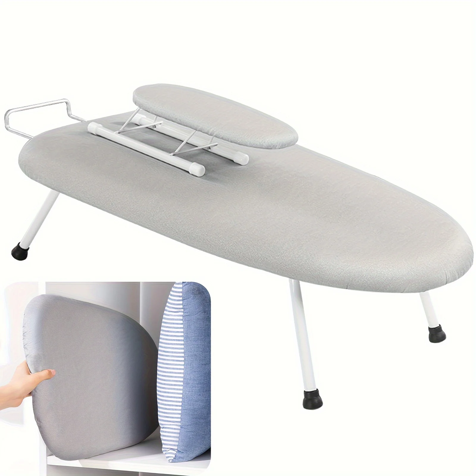 Compact Tabletop Ironing Board With Folding Legs - Detachable Gray Cover, Includes Mini Ironing Pad (23.6