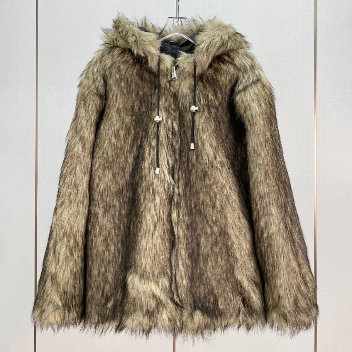 High Quality Women Reversible Hooded Plush Jacket, Loose Zip Up Two Sides Wear Warm Winter Coat with Drawstring lyt134616