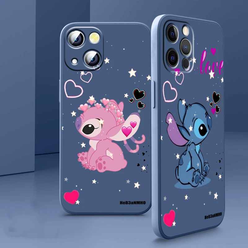 Liquid Rope Cover Disney Art Stitch Cool Love Phone Case For Apple iPhone 15 14 13 12 Mini 11 XS Pro Max X XR 8 7 SE 2020 Armour