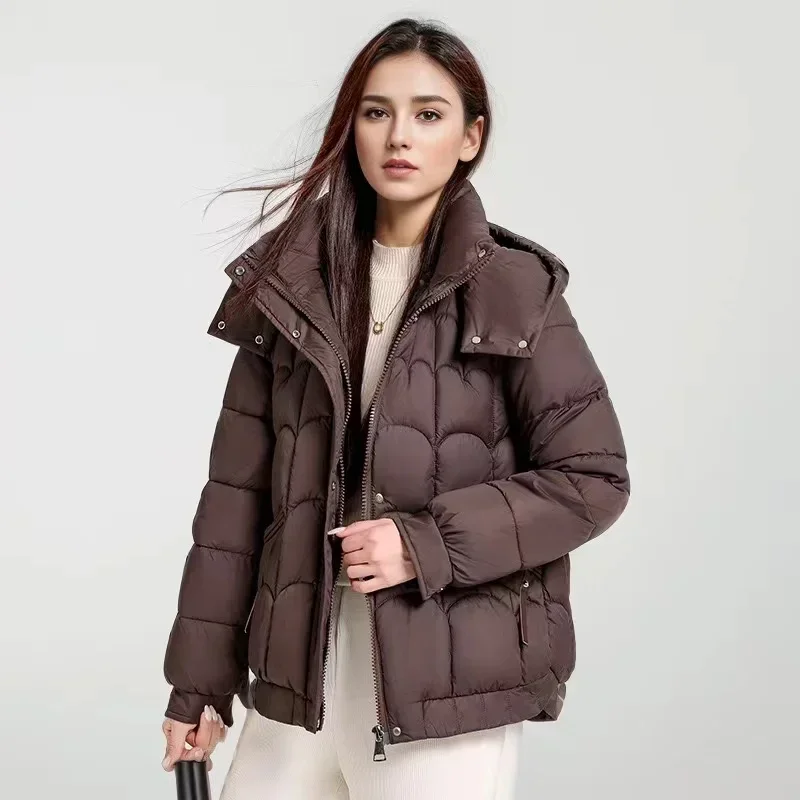 2024 Winter Women's Jacket Pure Color Parkas Hooded Stand Collar Warm Down Cotton Jacket Female Short Puffer Jacket Zipper Coats