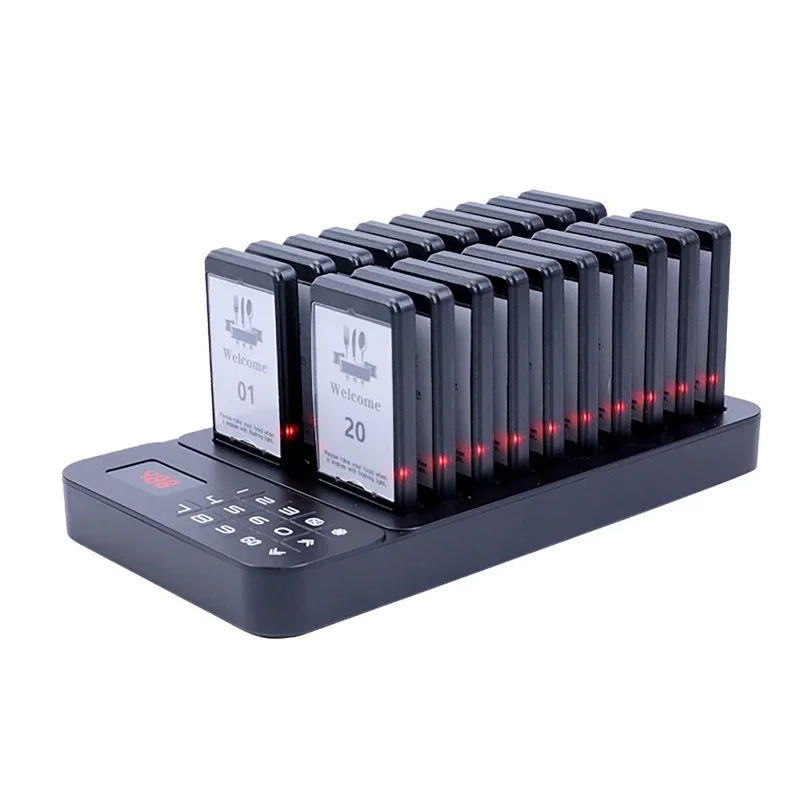 Wireless Restaurant Buzzer Pager Vibration LED Guest Waiting Calling System 1 Transmitter + 26 Receiver for Coffee Dessert