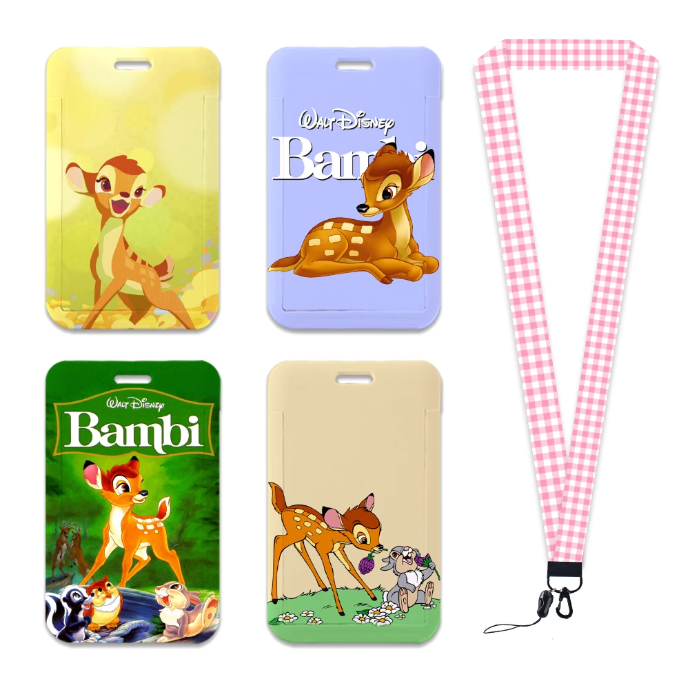 

Disney Cute Bambi Patterns Women Lanyards ID Badge Holder Strap Work Card Bus Access Card Holder Keychains Accessories