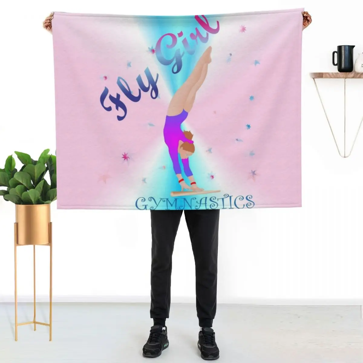Gymnastics - Fly Girl with Background Throw Blanket Soft Big manga Plush Hair Warm Blankets