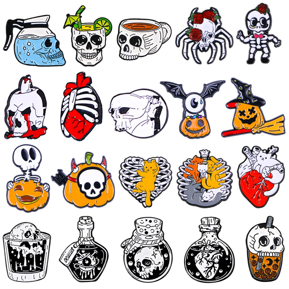 Funny Skull Enamel Brooch Creative Cartoon Skeletion Head Monster Metal Badge Fashion Lapel Pins Backpack Accessories Gift