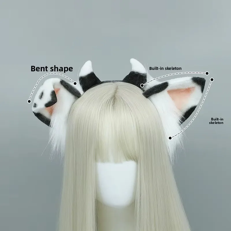 FallenVex Store Ear Headband Plush Beast Ears Headwear with Tail Cosplay Accessory Cute Animal Headpiece Comic Party Halloween