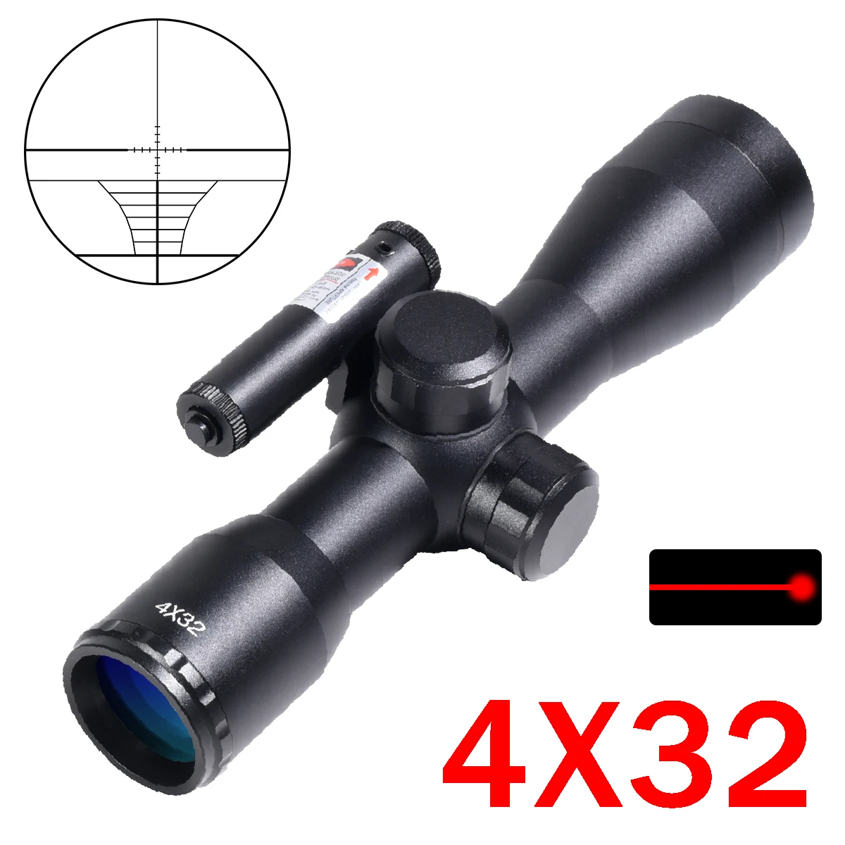 4X32 Optical Sight with Laser Tactical Combo Rifle Scope Adjustable Cross Spotting Scope Outdoor Hunting Riflescope