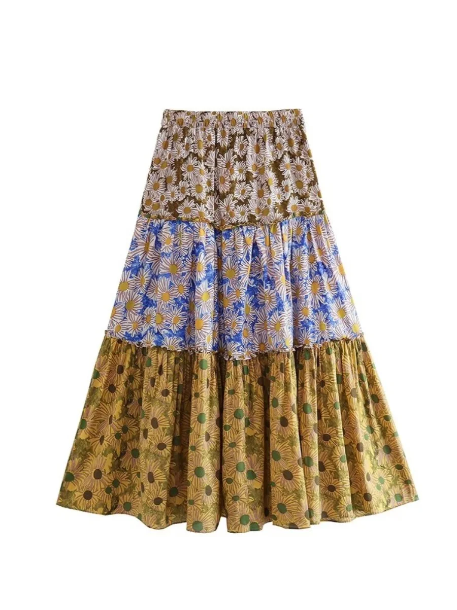 

High Waist Pleated Daisy Print f Skirt Midi Length Women's Skirt A-Line Skirt Street Sle Floral Pattern Summer 2023