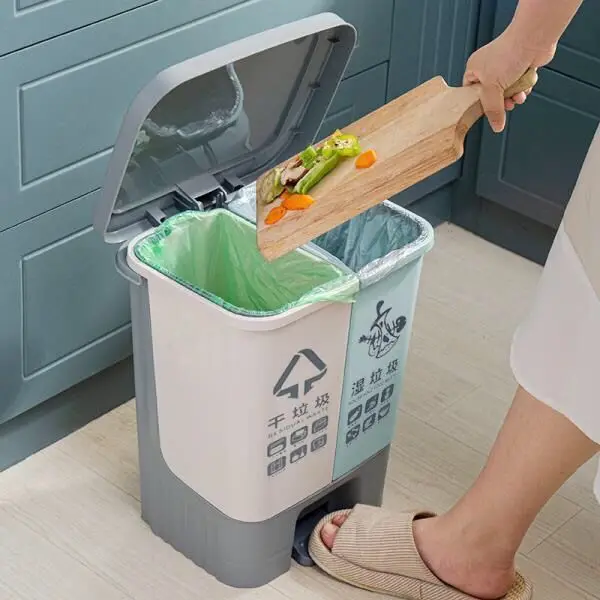 12L Wet Dry Separation Trash Can Pedal Storage Double Waste Bin, Detachable Plastic Kitchen Classified Trash Dustbin   NJ72918