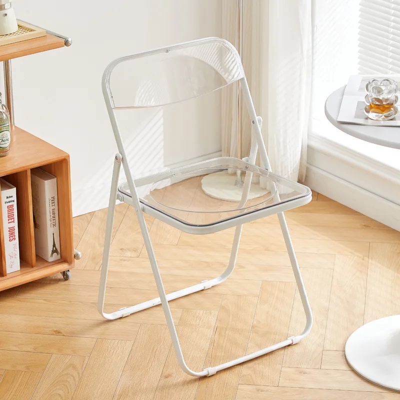 كراسي شفافة قابلة للطي من الأكريليك مع إطار من الكروم لمقعد غرفة المعيشة خفيف الوزن لغرفة المعيشة والمكتب وغرفة الانتظار #6