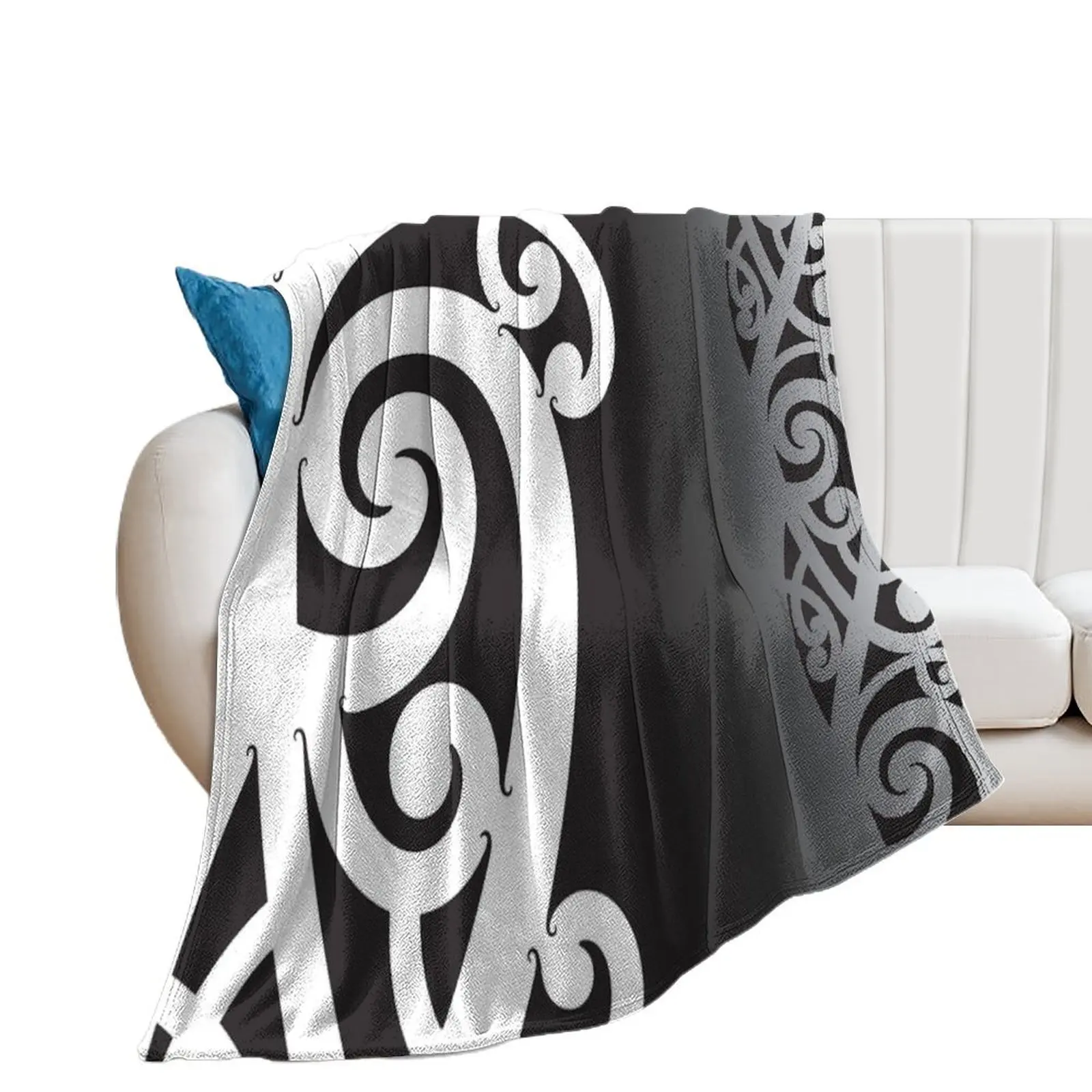 

Black and White Layered Maori Koru Design Throw Blanket Designers Summer Beddings Multi-Purpose Large Blankets