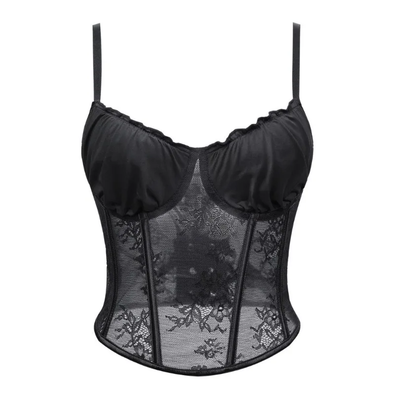 

Black Mesh Lace Double Halter With Cup Women Is Strapless Corset And Women Is Shaping Garment