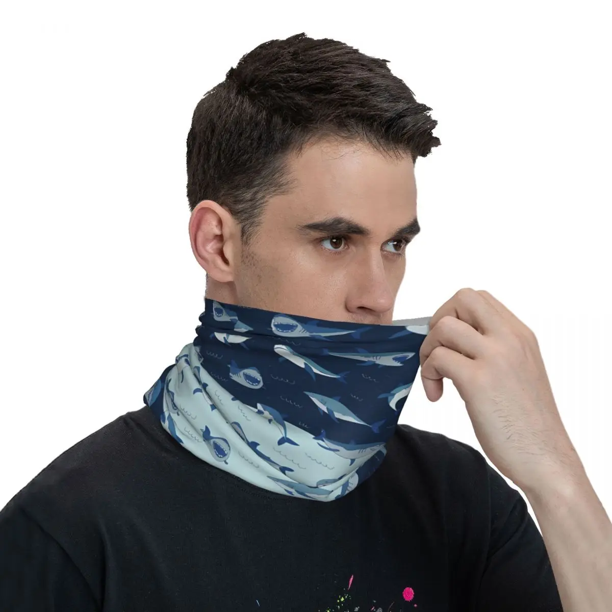 Blue Shark dünne Bandana Hals Gamasche Wrap Schal Stirnband Hals abdeckung