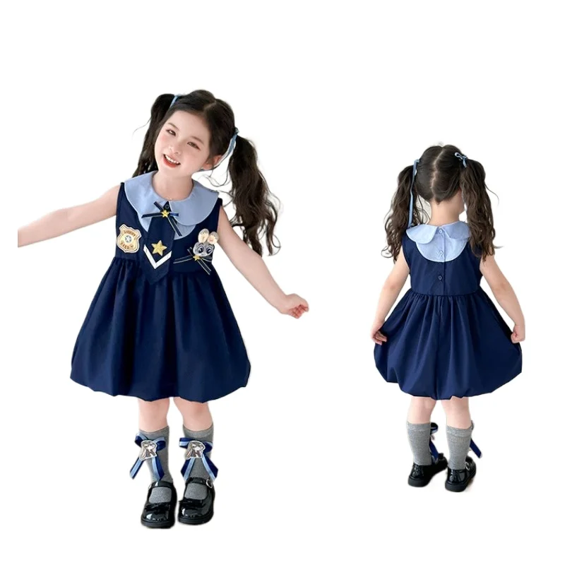 New Summer Cosplay Costume Cartoon Officer Rabbit Sleeveless Dress Accessories for Theme Party Role-Playing Outfits for Girls