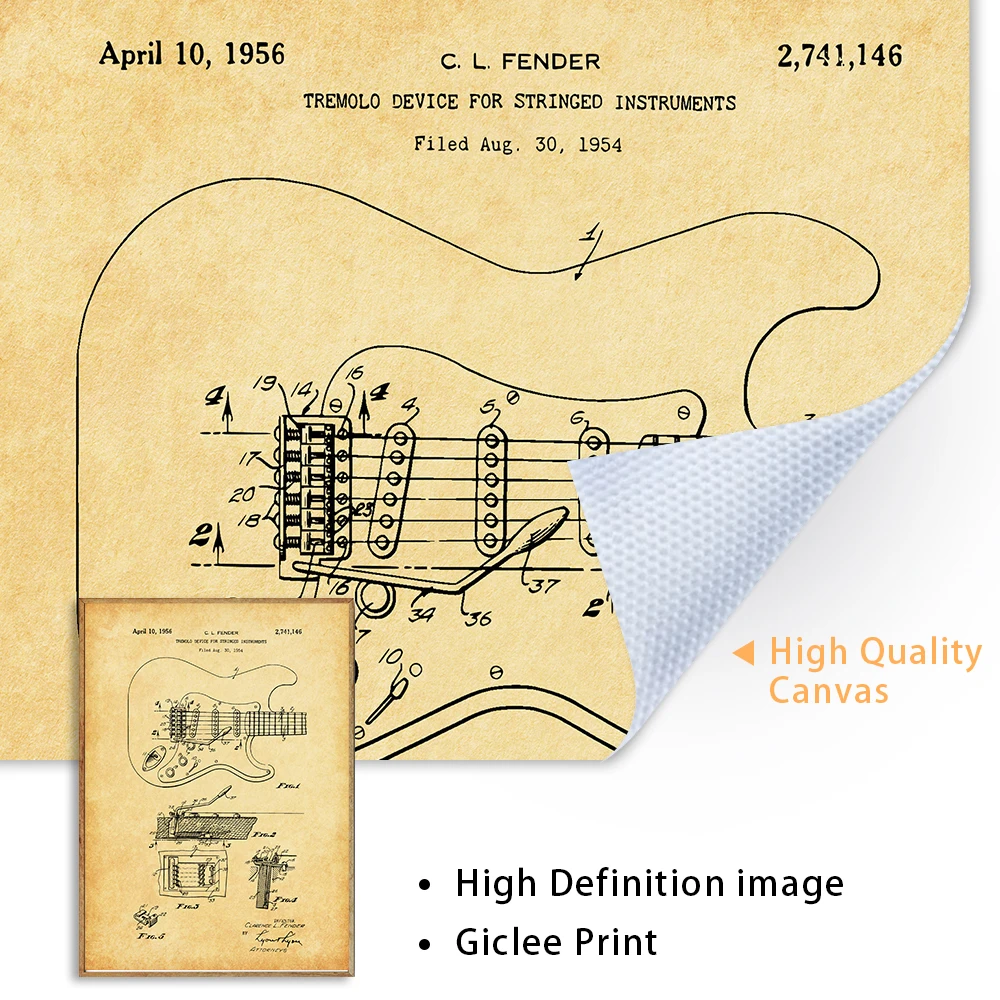 خمر الغيتار طبل مخطط الملصقات آلة موسيقية براءات الاختراع رسم حائط لوح رسم الفن هدية لديكور استوديو الموسيقى #5