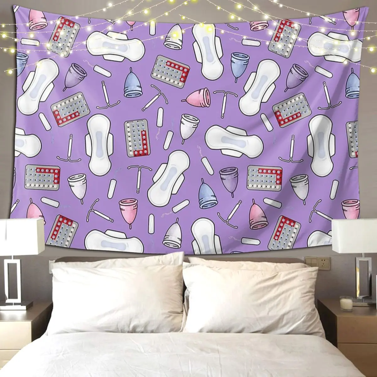 

Period Protection, PMS Ready In Purple Tapestry Hippie Wall Hanging Aesthetic Home Decoration Tapestries for Living Room Bedroom