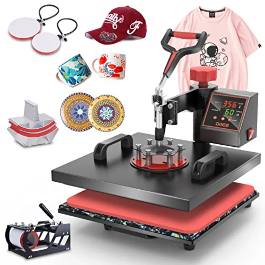 Heat Press Machine 5 in 1 Combo Heat Press 15 x 15 Inch Heat Transfer Machine 360-Degree Swing Away Digital Shirt Printin