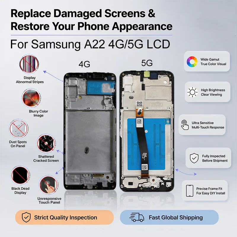 OLED For Samsung Galaxy A22 4G 5G A225F A225M Display A226 A226B LCD Touch Screen Digitizer Assembly A225 A226 Replacement Parts