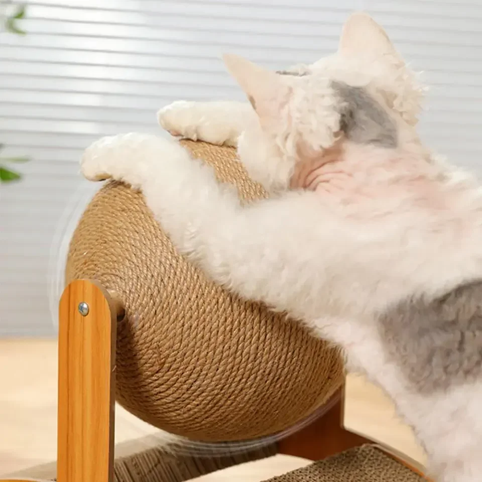 2 In 1 Cat Scratching Ball Wooden Cat Scratcher Sisal Scratch Board Wear-Resistant Grinding Paw Toy Solid Wood Scraper for Cats