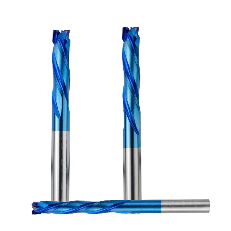 End Mill 3 Flute Up Down Cut Milling Cutter 3.175/4/5/6/8/10/12mm Shank CNC Router Bits Nano Blue Coated Carbide for Aluminum