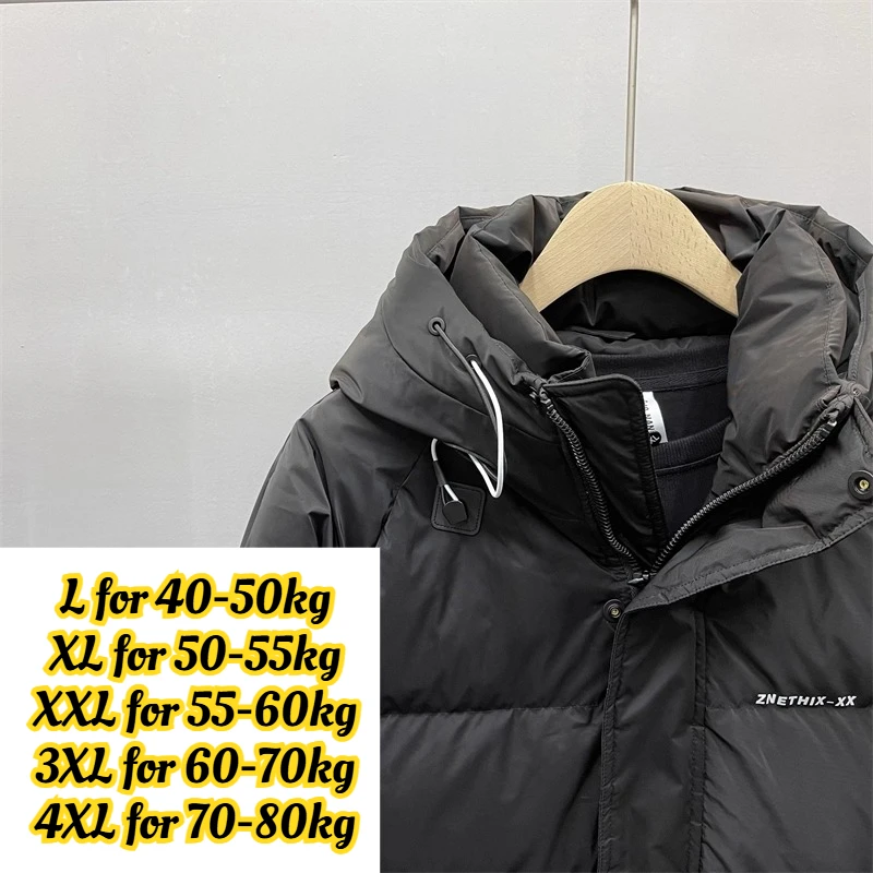 Winter Hooded Short Down Jacket Men White Duck Down Thicken Utility Coat Water-Resistant Workwear Jacket Streetwear Warm Puffer