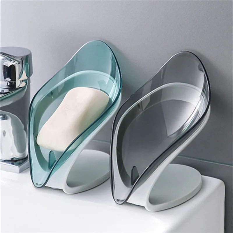 Suction Cup Soap Dish Box For Bathroom Shower Soap Holder with Drain Portable Leaf Shape Toilet Laundry Soap Rack Tray For Basin