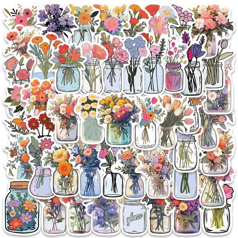 Cute Cartoon Bottle Flower Stickers, Ins Estética DIY, Bagagem, Guitarra, Notebook, Graffiti Decoração, Etiqueta, Brinquedo, 10 Pcs, 50Pcs