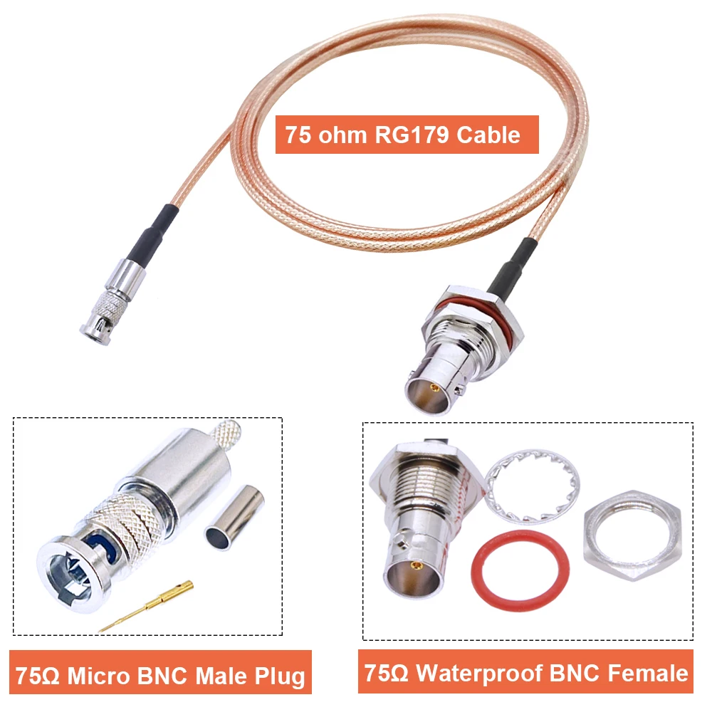 BEVOTOP New HD BNC RG179 Cable 75 Ohm Micro BNC Male to Waterproof BNC Female Bulkhead RG-179 Pigtail HD Video Mini BNC Line