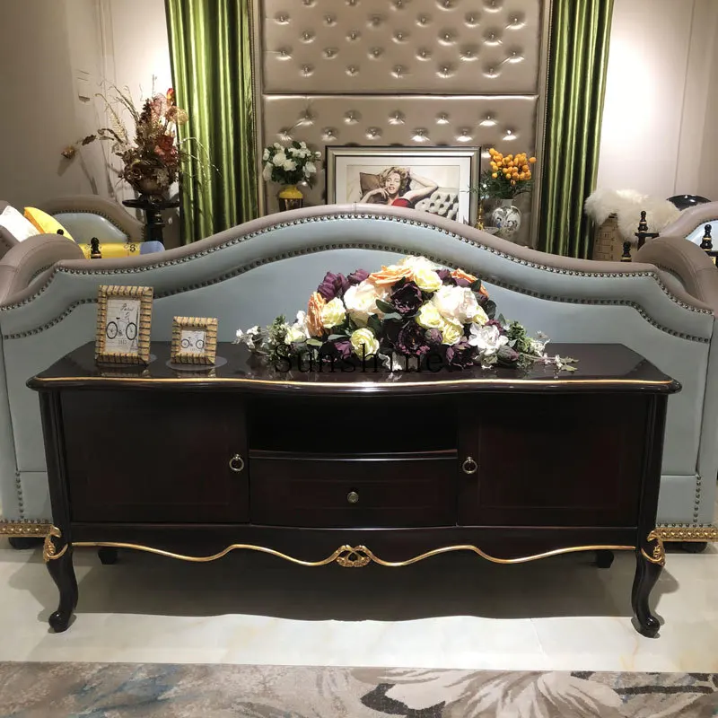 

European dining side living room neoclassical solid wood carving flower entrance side cabinet sofa background