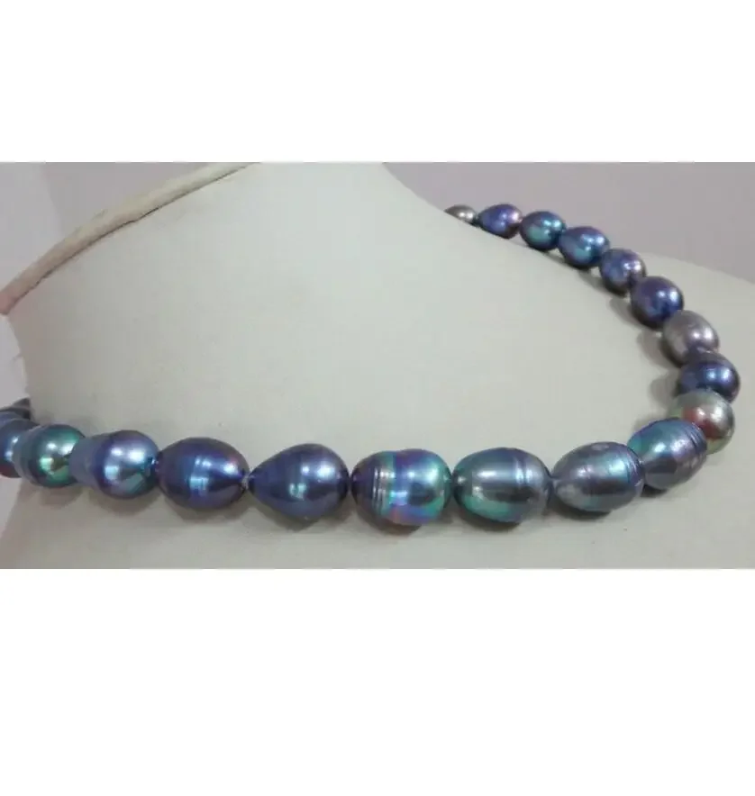 

Fashion jewelry New 17" 8-9mm black blue pearl necklace
