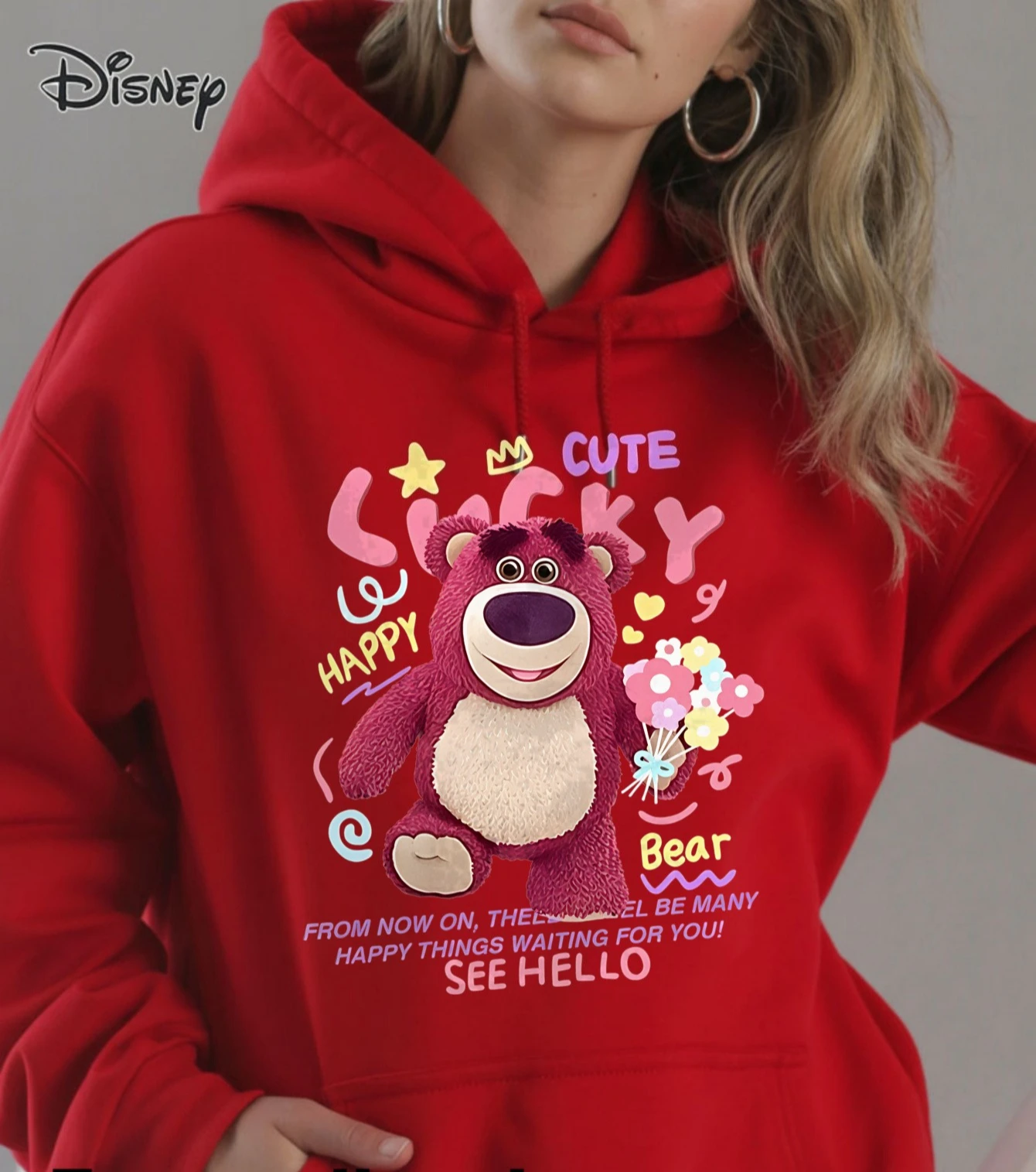 New Disney Lotso Pattern Women Hoodie Autumn Winter Casual Unisex Pullover Sweatshirt Clothing Hoody Streetwear Oversized