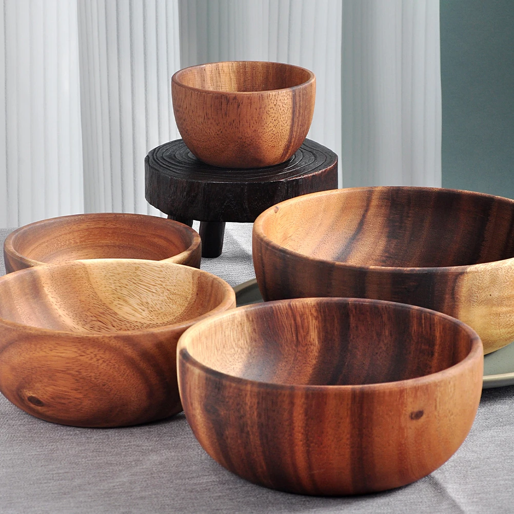 

Acacia Wood Bowl Set Decoration Serving Bowls Fruits Salad Mixing Decorative Kitchen Household Wooden Food Container