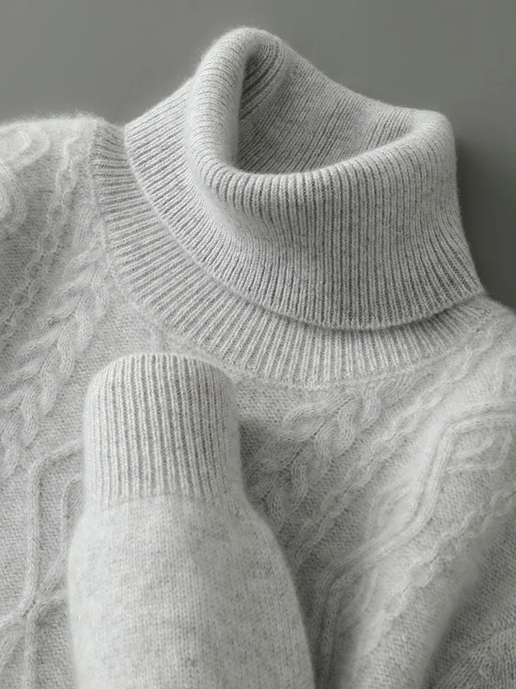 الرجال خريف شتاء الياقة المدورة سترة محبوك الجاكار البلوفرات الناعمة 100% الصوف الخالص لاعبا الأساسية البلوزات الدافئة للرجل 2025 جديد #2