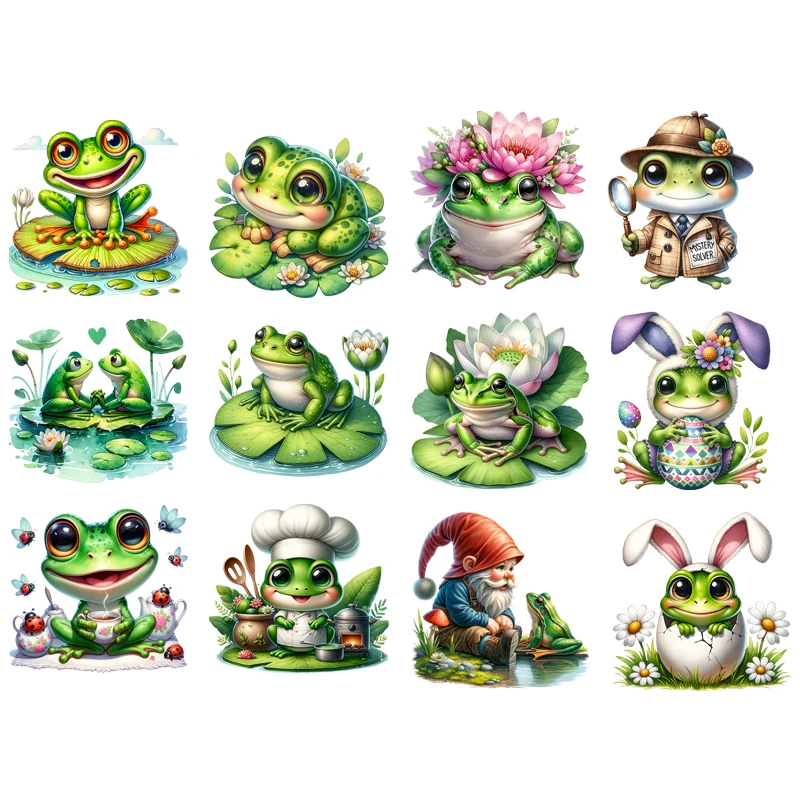 

Cute flower interesting frogs in summer Iron On Patch Vinyl heat washable T-shirt decal Heat Transfer for Kids Clothes Stickers