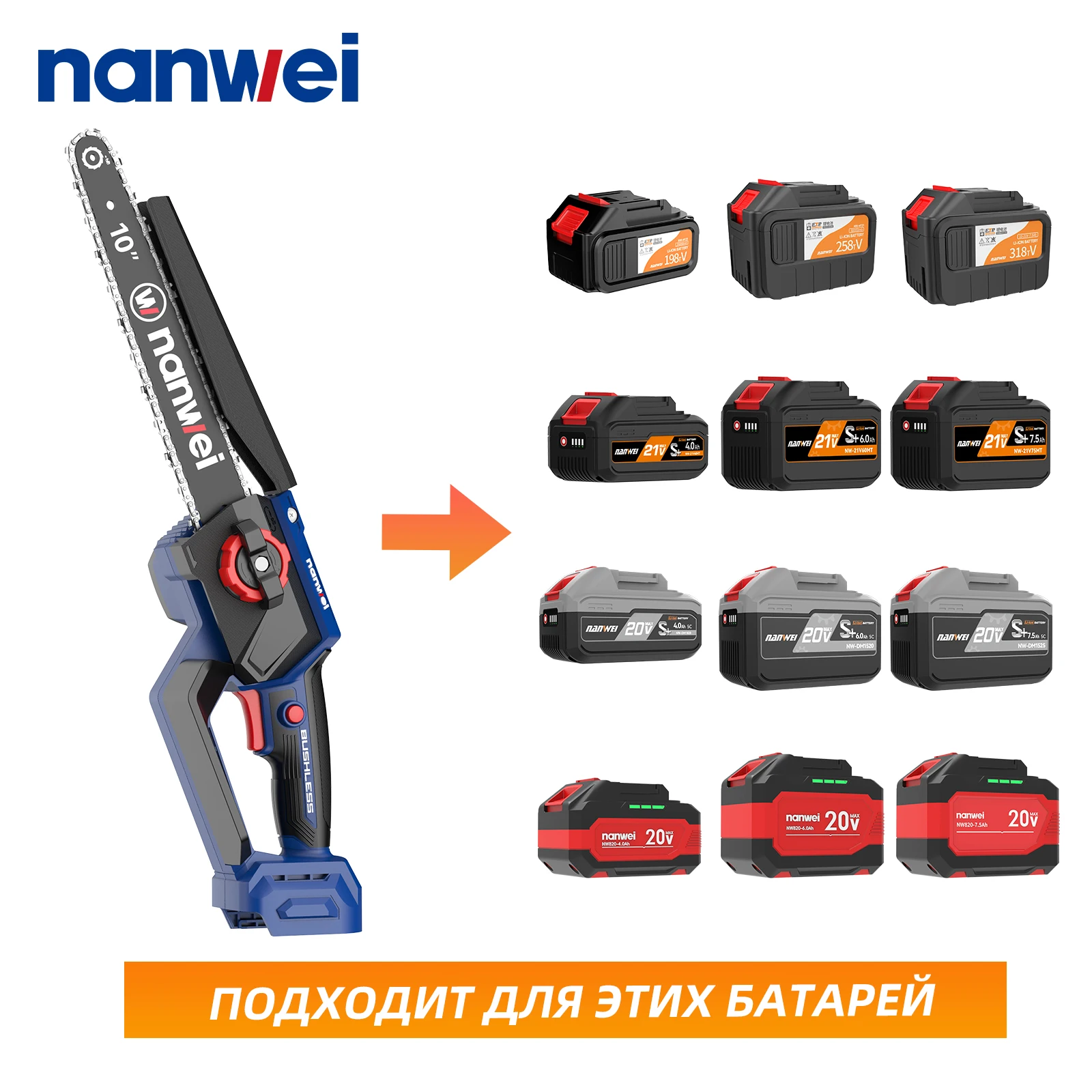 NANWEI Industrial Brushless Electric Chain Saw DIY 10 inch Garden Logging Pruning Chainsaw