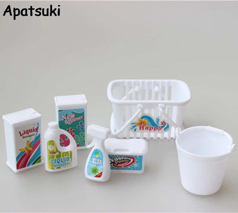 1SET Miniature Doll Accessories For Barbie Doll House Plastic Washing Agents Bucket Basket Case Kids Playhouse Educational Toy