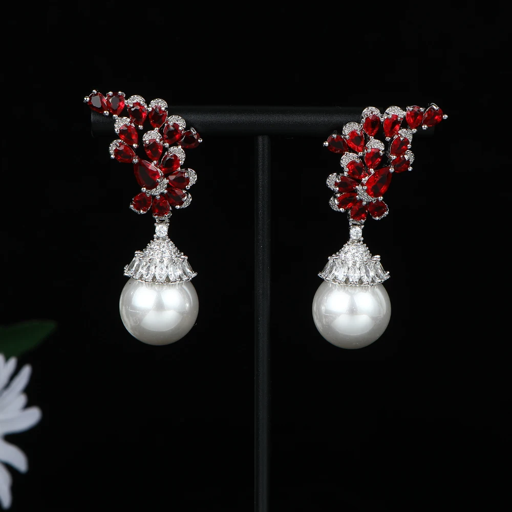 

Luxury Water Drop Imitation Pearl Earrings Suitable for Women's Wedding Parties Cube Zircon Dubai Bridal Jewelry A0252