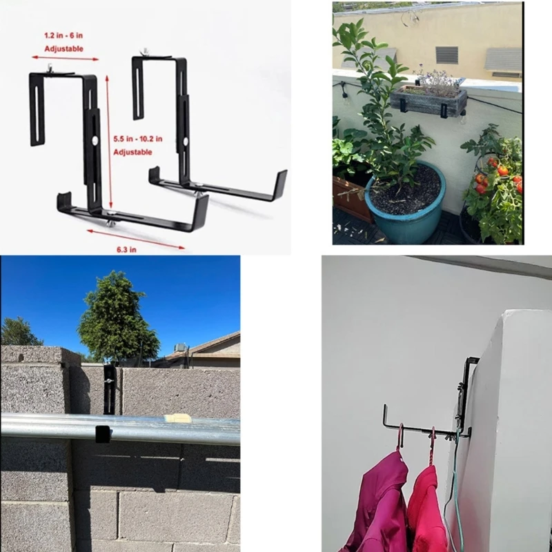2Pcs Planter Brackets Adjustable Flower Box Bracket Window Box Bracket Outdoor Planter Hook for Fences Garden