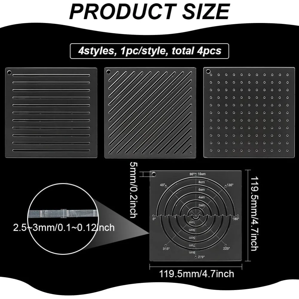 4Pcs Acrylic Sashiko Stencil, Dots, Lines, Arcs, Slashes Acrylic Embroidery Tool Drawing Line Template for Hand Quilting