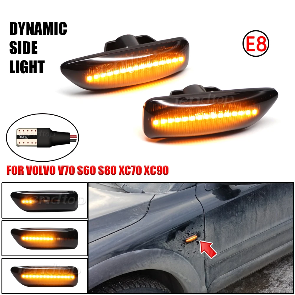 2x Dynamic Amber LED Side Marker Blinker For Volvo S60 MK1 2001-2009 Flashing Turn Signal Lights For Volvo XC90 S80 XC70 V70 MK2