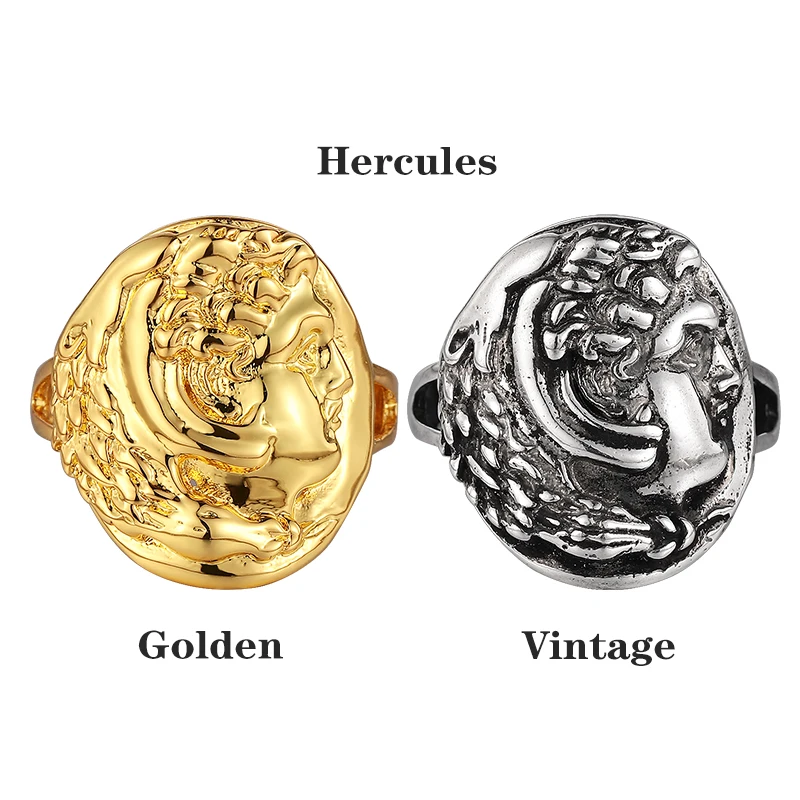 حلقة هرقل منحوتة على شكل حلقة قديمة، تصميم تمثال لوحة دائرية، حلقة إيمان، حجم فتحة قابل للتعديل #1