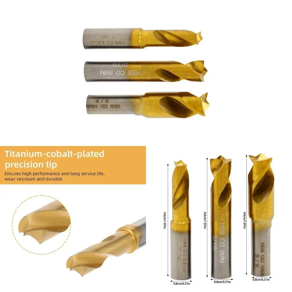 

652F 3Pcs Spots Weld Cutter Drill Bit Point Countersink Bit Remove Sheet Metal Solder
