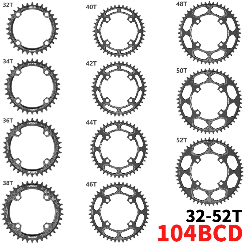 DECKAS redondo 104BCD 40/42/44/46/48/50/52 T Getande bicicleta de montaña Wiel MTB bicicleta para platos y bielas de 8-12 velocidades plato de aluminio