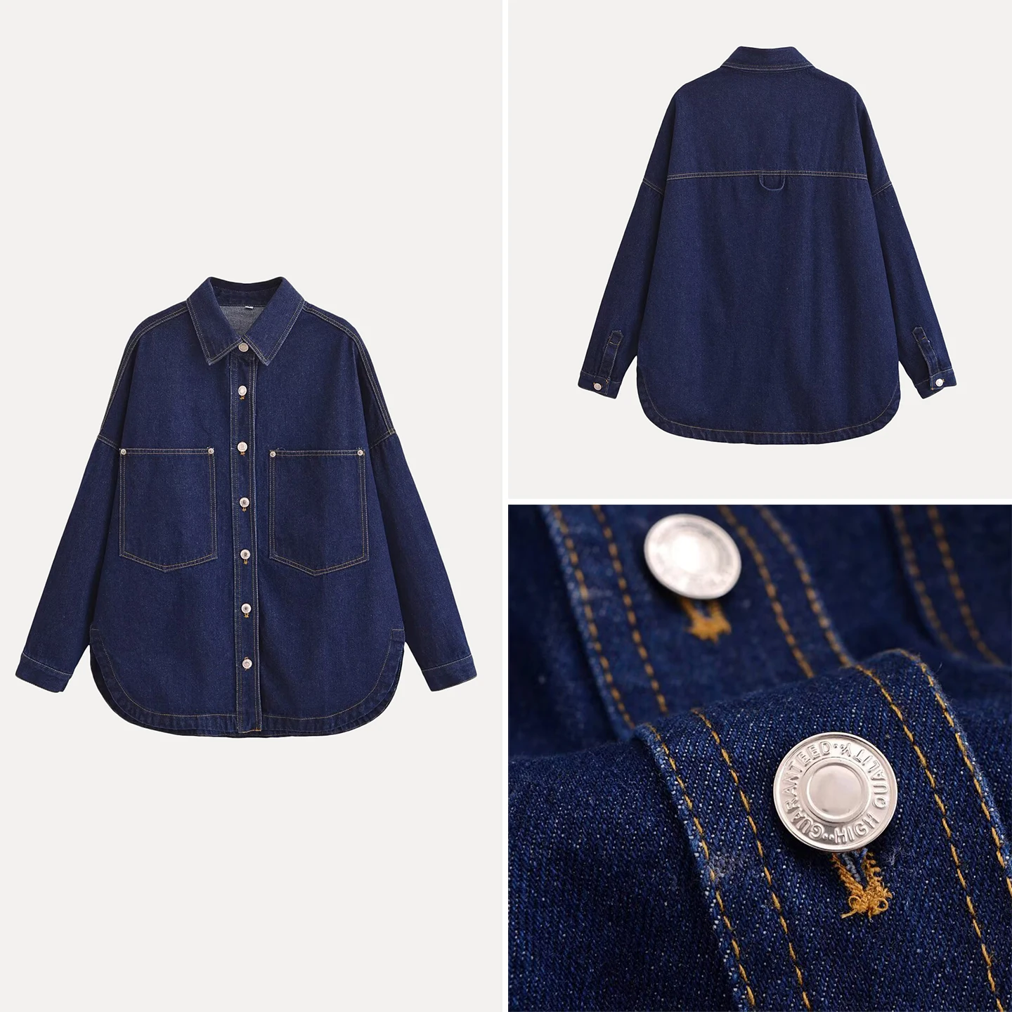 

Faionable Casual Loose Pure Color Denim irt Women's Autumn 2025 New Arrival Ele Aosphere Daily Wear Z Brand